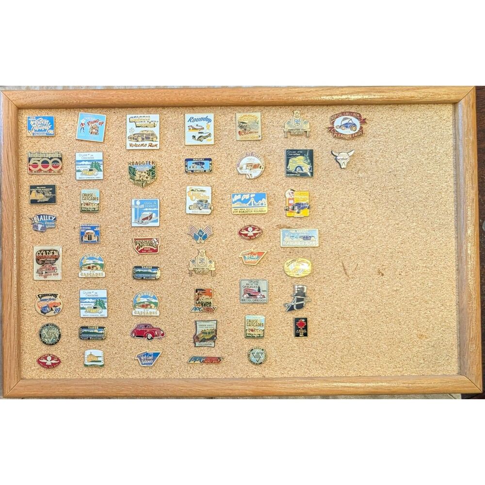 Vintage Car Show Enamel Pin Board • Approx 49 Pins • 1980s–1990s Display